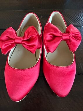 Red Satin Bow Pointed Toe Flats